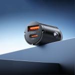 Incarcator auto MiniRing, PD 30W, 3A, 1x USB-C, 1x USB-A, Fast Charging, Negru 5 - lerato.ro