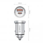 Incarcator auto MiniRing Pro, PD 45W, 3A, 1x USB-C, 1x USB-A, Fast Charging, Silver 3 - lerato.ro