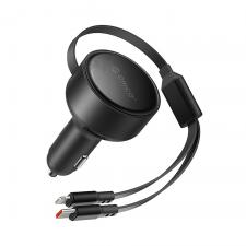Accesorii auto, Incarcator auto Orico Dual Stretch, PD 60W, 3A, 1x USB-C, 1x Cablu USB-C, 1x Cablu Lightning, Fast Charging, Negru, lerato.ro