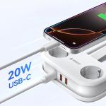 Prelungitor pentru interior Orico AP3, 2 prize, 2xUSB-A / 18W, 1xUSB-C / 20W, 2500W, 10A, Lungime cablu 1.53m, Alb 3 - lerato.ro