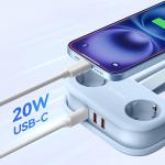 Prelungitor pentru interior Orico AP3, 2 prize, 2xUSB-A / 18W, 1xUSB-C / 20W, 2500W, 10A, Lungime cablu 1.53m, Albastru 3 - lerato.ro