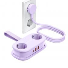 Prize si intrerupatoare smart, Prelungitor pentru interior Orico AP3, 2 prize, 2xUSB-A / 18W, 1xUSB-C / 20W, 2500W, 10A, Lungime cablu 1.53m, Mov, lerato.ro