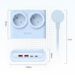 Prelungitor pentru interior Orico PDC25, 2 prize, 2xUSB-A / 22.5W, 2xUSB-C / 25W, 2500W, 10A, Lungime cablu 1.6m, Albastru 5 - lerato.ro