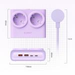 Prelungitor pentru interior Orico PDC25, 2 prize, 2xUSB-A / 22.5W, 2xUSB-C / 25W, 2500W, 10A, Lungime cablu 1.6m, Mov 6 - lerato.ro