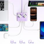 Prelungitor pentru interior Orico PDC25, 2 prize, 2xUSB-A / 22.5W, 2xUSB-C / 25W, 2500W, 10A, Lungime cablu 1.6m, Mov 8 - lerato.ro