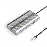 Adaptor Hub 12-in-1 Orico XDR, USB-C la 1x USB-C PD 100W, 2x USB-A 3.1, 1x USB-A 2.0 480Mbps, 1x USB-C 3.1 5Gbps, 2x HDMI 4K / 60Hz, 1x DisplayPort, 1x SD, 1x microSD, 1x RJ45 1Gbps, 1x Jack 3.5mm, Silver 2 - lerato.ro