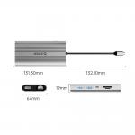 Adaptor Hub 12-in-1 Orico XDR, USB-C la 1x USB-C PD 100W, 2x USB-A 3.1, 1x USB-A 2.0 480Mbps, 1x USB-C 3.1 5Gbps, 2x HDMI 4K / 60Hz, 1x DisplayPort, 1x SD, 1x microSD, 1x RJ45 1Gbps, 1x Jack 3.5mm, Silver 3 - lerato.ro