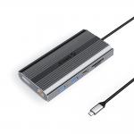 Adaptor Hub 12-in-1 Orico XDR, USB-C la 1x USB-C PD 100W, 2x USB-A 3.1, 1x USB-A 2.0 480Mbps, 1x USB-C 3.1 5Gbps, 2x HDMI 4K / 60Hz, 1x DisplayPort, 1x SD, 1x microSD, 1x RJ45 1Gbps, 1x Jack 3.5mm, Gri 2 - lerato.ro