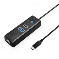 Adaptor Hub 3-in-1 Orico PW3UR25-C3, USB-C la 1x USB-A 3.0 / 5 Gb/s, 1x USB-C 3.0 / 5 Gb/s, 1x RJ45 / 2500Mbps, Lungime cablu 1.8m, Negru
