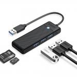 Adaptor Hub 4-in-1 Orico PAPW3AT-U3, USB-A la 3x USB-A 3.0, 1x MicroSD/SD, 5Gbps, Lungime cablu 1m, Negru 2 - lerato.ro