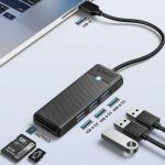 Adaptor Hub 4-in-1 Orico PAPW3AT-U3, USB-A la 3x USB-A 3.0, 1x MicroSD/SD, 5Gbps, Lungime cablu 1m, Negru 3 - lerato.ro