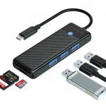 Adaptor Hub 4-in-1 Orico PAPW3AT-C3, USB-C la 3x USB-A 3.0, 1x MicroSD/SD, 5Gbps, Lungime cablu 1m, Negru 3 - lerato.ro