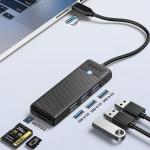 Adaptor Hub 4-in-1 Orico PAPW3AT-C3, USB-C la 3x USB-A 3.0, 1x MicroSD/SD, 5Gbps, Lungime cablu 1m, Negru 4 - lerato.ro