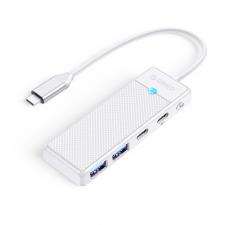 Retelistica, Adaptor Hub 4-in-1 Orico PAPW2AC-C3, USB-C la 2x USB-A 3.0 / 5 Gb/s, 1x USB-C / 5Gb/s, 1x USB-C PD 100W, Lungime cablu 0.15m, Alb, lerato.ro