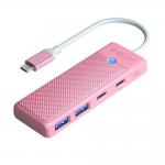 Adaptor Hub 4-in-1 Orico PAPW2AC-C3, USB-C la 2x USB-A 3.0 / 5 Gb/s, 1x USB-C / 5Gb/s, 1x USB-C PD 100W, Lungime cablu 0.15m, Roz 2 - lerato.ro