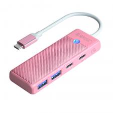Retelistica, Adaptor Hub 4-in-1 Orico PAPW2AC-C3, USB-C la 2x USB-A 3.0 / 5 Gb/s, 1x USB-C / 5Gb/s, 1x USB-C PD 100W, Lungime cablu 0.15m, Roz, lerato.ro