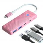 Adaptor Hub 4-in-1 Orico PAPW2AC-C3, USB-C la 2x USB-A 3.0 / 5 Gb/s, 1x USB-C / 5Gb/s, 1x USB-C PD 100W, Lungime cablu 0.15m, Roz 3 - lerato.ro