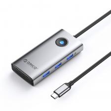 Retelistica, Adaptor Hub 6-in-1 Orico PW11, USB-C la 3x USB-A 3.0 / 5 Gb/s, 1x USB-C / 5Gb/s, 1x USB-C PD 100W, 1x HDMI 4K / 30Hz, Lungime cablu 0.2m, Gri, lerato.ro
