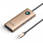 Adaptor Hub 8-in-1 Orico PW11, USB-C la 2x USB-A 3.0 / 5 Gb/s, 1x USB-C PD 100W, 1x HDMI 4K / 60Hz, 1x RJ45 1Gb, 1x Jack 3.5mm, 1x SD, 1x microSD, Lungime cablu 0.2m, Rose Gold 2 - lerato.ro