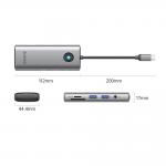 Adaptor Hub 8-in-1 Orico PW11, USB-C la 2x USB-A 3.0 / 5 Gb/s, 1x USB-C PD 100W, 1x HDMI 4K / 60Hz, 1x RJ45 1Gb, 1x Jack 3.5mm, 1x SD, 1x microSD, Lungime cablu 0.2m, Gri 3 - lerato.ro