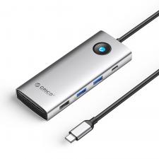 Retelistica, Adaptor Hub 8-in-1 Orico PW11, USB-C la 2x USB-A 3.0 / 5 Gb/s, 1x USB-A 2.0 / 480Mbps, 1x USB-C / 5Gb/s, 1x USB-C PD 100W, 1x HDMI 4K / 60Hz, 1x VGA, 1x RJ45 / 1Gb, Lungime cablu 0.2m, Silver, lerato.ro