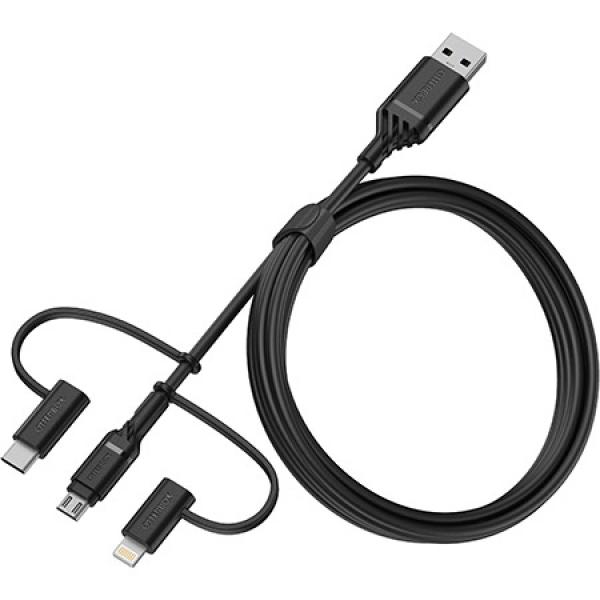 Cablu pentru incarcare si transfer de date Otterbox 3 in 1, USB Type-C/Lightning/Micro-USB, 1m, Negru