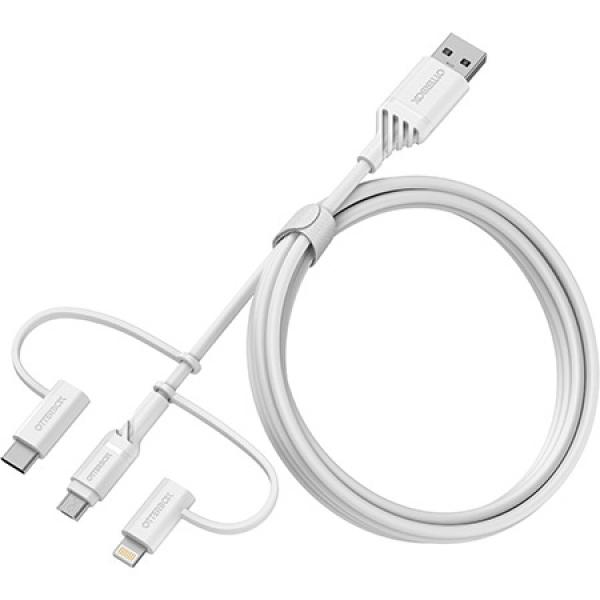 Cablu pentru incarcare si transfer de date Otterbox 3 in 1, USB Type-C/Lightning/Micro-USB, 1m, Alb 1 - lerato.ro