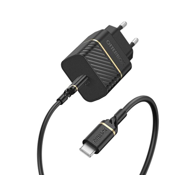 Incarcator retea Otterbox Fast Charge USB-C 20W, Power Delivery 3.0, Cablu USB-C 1m inclus, Negru