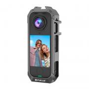 Carcasa metalica cu sistem de prindere si filet 1/4 inch Puluz PU1063H compatibila cu camera Insta360 X4 Air, Gri