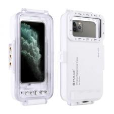 Carcasa waterproof pentru iPhone Puluz PU9010W, Adancime maxima 45m, Butoane fizice pentru control, Alb