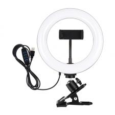 Suport pentru telefoane Puluz pentru Vlogging, Lampa inelara LED, Clema pentru prindere, Control telecomanda, Lumina reglabila, Rotire 360 grade, Negru