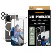 Set protectie 3 in 1 PanzerGlass Bundle, Carcasa Clear, Folie protectie display, Protectie camera foto, compatibil cu iPhone 16 Pro Max, Transparent