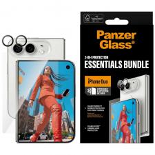Folii protectie telefoane, Set protectie 2-in-1 PanzerGlass Essentials, 1x folie sticla display si 1x folie protectie camera foto Hoops, compatibil cu iPhone Duo, Transparent, lerato.ro
