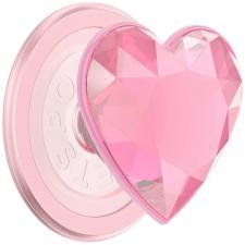 Suport universal pentru telefon PopSockets Crystal Heart Grip, Extensibil, Roz