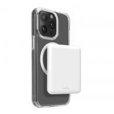 Baterie externa Puro Power Mag compatibila MagSafe, 5000mAh, Incarcare Wireless 15W, 1x  USB-C, Cablu USB-A la USB-C inclus, Alb