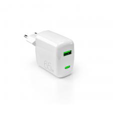 Incarcator retea Puro GaN, 1x USB-A, 1x USB-C, Power Delivery 65W, 3A, Quick Charge, Alb