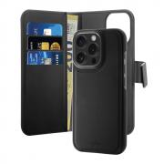 Carcasa flip cover din piele Puro Wallet Detachable cu MagSafe compatibila cu iPhone 16 Pro, Negru