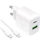 Incarcator retea Puro PROLITE, 1x USB-C, 1x USB-A, Power Delivery 30W, Cablu USB-C 1.2m inclus, Alb 2 - lerato.ro