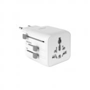 Adaptor retea Puro Universal Travel Adapte, 2500W, 10A, Compatibil cu prize EU/UK/US/AU, Alb