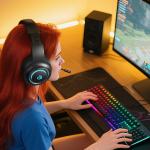 Casti gaming wireless QCY Heroad V200 Tri-Mode, Sunet 7.1, Bluetooth 6.0, 2.4 GHz dongle, Microfon, Incarcare USB-C, 2000 mAh, Autonomie 240h, Iluminare RGB, Negru 12 - lerato.ro