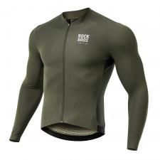 Tricou cu maneca lunga pentru ciclism Rockbros Road To Sky, Slim fit, Respirabila, Protectie UV, Marime M, Dark Green