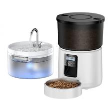 Dispenser 2in1 Rojeco pentru animale, Hrana/Apa, Rezervor 3L hrana si 2L apa, Alb