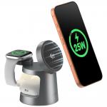 Statie de incarcare Wireless 3 in 1 SODI W108A, 25W, Compatibil MagSafe, Cablu USB-C 1.5m inclus, Lampa de noapte integrata, Gri 2 - lerato.ro