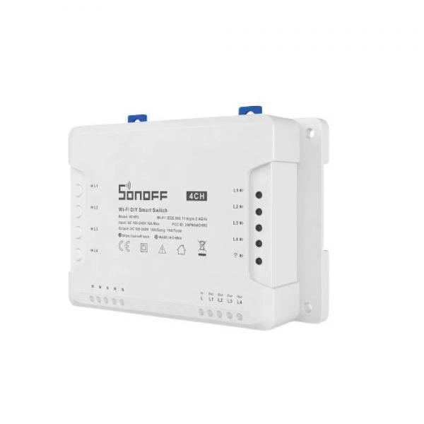 Intrerupator Smart Sonoff 4CH R3, Control vocal si prin aplicatie, WiFi, Alb