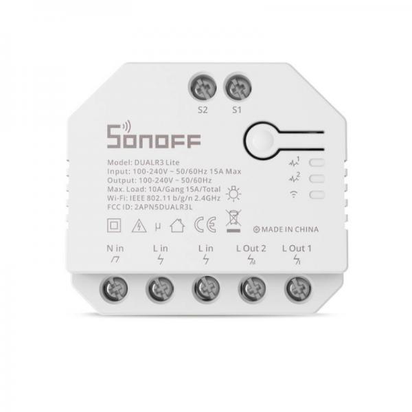  Releu Sonoff Dual R3 Lite cu 2 canale, Programari, Control vocal si prin aplicatie, WiFi, Alb