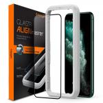 Folie sticla cu sistem de montare Case friendly Spigen ALM Glass FC compatibila cu iPhone 11 Pro Max / XS Max Black
