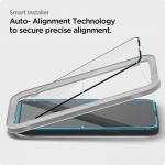 Set 2 folii sticla cu sistem de montare Case friendly Spigen ALM Glass FC compatibila cu iPhone 13/13 Pro/14 Black 10 - lerato.ro