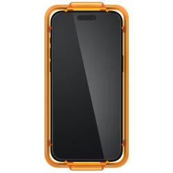 Set 2 folii sticla cu sistem de montare Case friendly Spigen ALM Glass FC compatibila cu iPhone 15 Pro Max Black