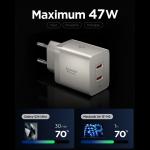 Incarcator retea Spigen Essential EE472EU-GAN GaN, 47W, 3A, 2x USB-C, Silver 3 - lerato.ro