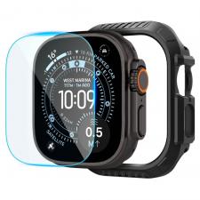 Set 2 in 1 Spigen Lock Fit, Carcasa + Folie sticla securizata compatibile cu Apple Watch Ultra 1 / 2 / 3 / 4 (49mm), Negru